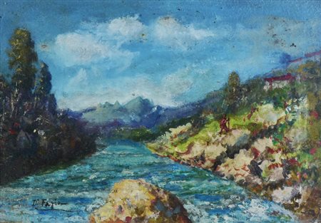 R. Di Fazio PAESAGGIO olio su cartone, cm 24x34 firma