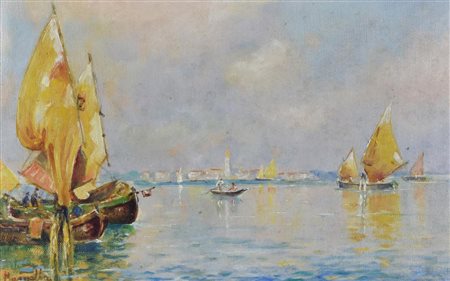 Cesare Mainella MARINA olio su tela, cm 22,5x35 firma