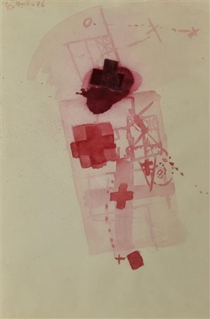 Ignoto SENZA TITOLO tecnica mista e collage su carta, cm 32,4x21,8 firma e...