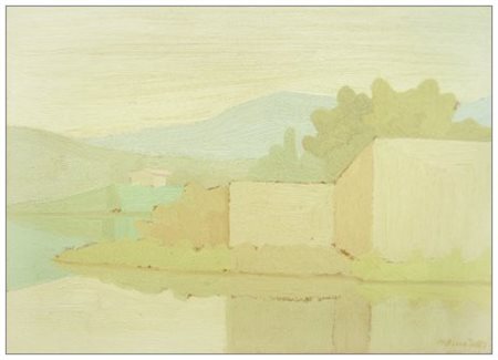 MARIO BENEDETTI Paesaggio Olio su tavola 35 x 50. Firma in b. a d.; sul verso...