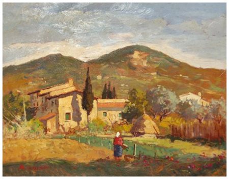 BRUNO GIUSTI 1937 Senza titolo Olio su tavola 40 x 50. Firma in b. a s.