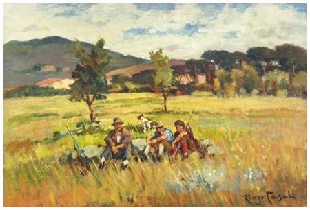 RENZO CASALI 1898 - 1977 Senza titolo Olio su tavola 30 x 45. Firma in b. a...