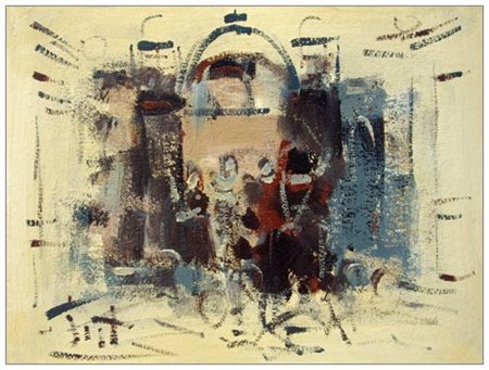 ALVARO DANTI 1911 - 1985 Verso la chiesa, Livorno 1974 Olio su faesite 30 x...