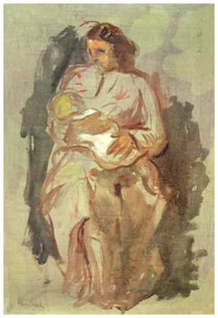 MARIO COCCHI 1898 - 1957 Senza titolo Olio su tavola 41,5 x 28. Firma in b. a...