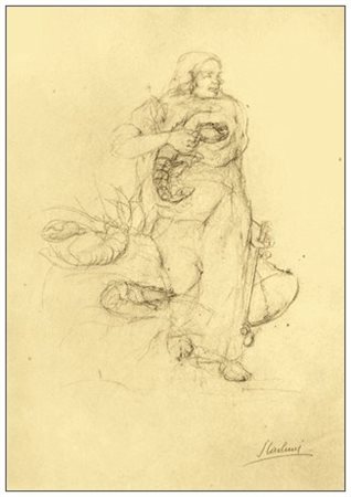 SPARTACO CARLINI 1884 - 1949 Senza titolo Matita su carta 39 x 27,2. Firma in...