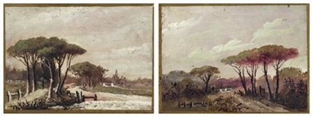 ALDOVRANDO GARZELLA 1890 - ? San Rossore 1927 2 dipinti a olio su tavola 17,5...