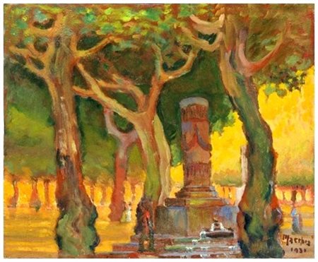 SANTI MACCHIA 1884 - 1964 Piazza Santa Caterina 1931 Olio su cartone 24,3 x...