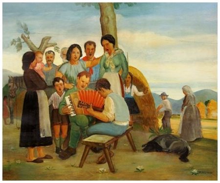 BRUNO SANTOCHI 1895 - 1965 Senza titolo Olio su tavola 88 x 110. Firma in b....