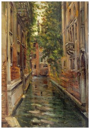 GIOVANNI CAMPRIANI Venezia, Rio degli Albrizzi Olio su tavola 35 x 26. Firma...