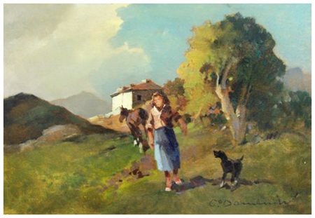 CARLO DOMENICI 1898 - 1981 Campagna elbana Olio su tavola 35 x 50. Fima in b....