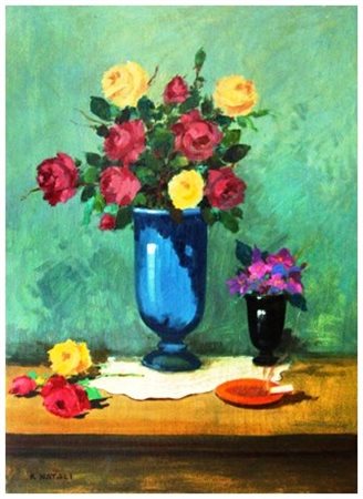 RENATO NATALI 1883 - 1979 Fiori Olio su tavola 70 x 50. Firma in b. a s.; sul...