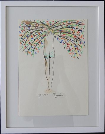 Aldo Mondino CODOLINA tecnica mista su carta, cm 34x24,5 firma in cornice...