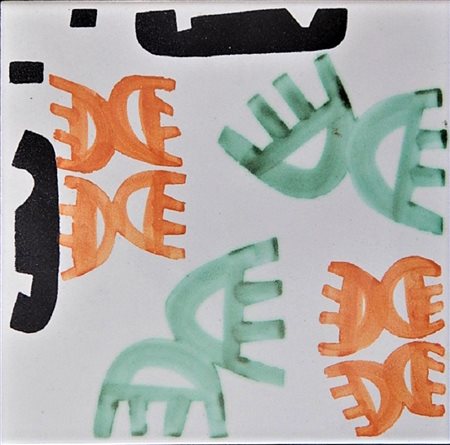 Giuseppe Capogrossi MOSCA CIECA piastrella di ceramica smaltata, cm 20x20