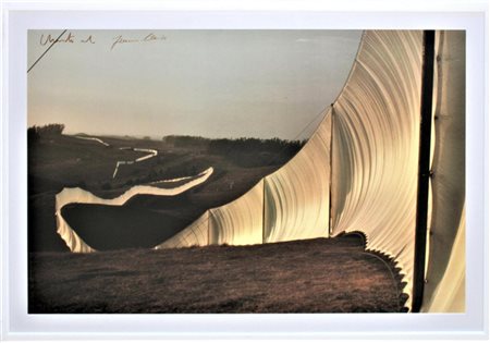 Christo RUNNING FENCE litografia offset, cm 62x94 firma in cornice