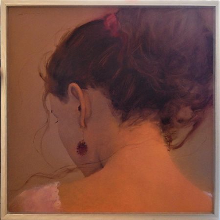 Renzo Crociara SENZA TITOLO olio su tavola, cm 100x100 firma in cornice