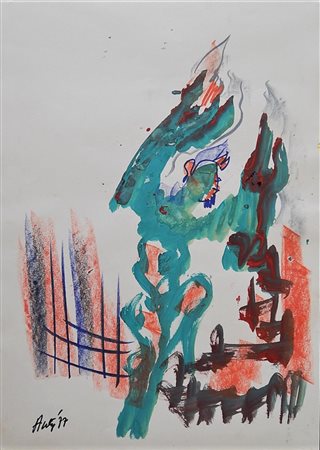 Auty SENZA TITOLO tecnica mista su carta, cm 70x50 firma e data 1977