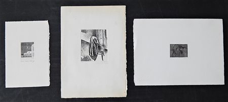 Ignoto Lotto di 3 opere: SENZA TITOLO incisione, cm 6,8x4,8 su foglio cm...