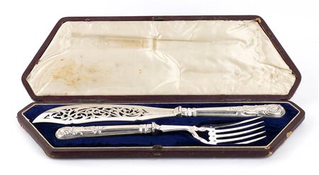 Coppia di posate inglesi vittoriane in argento 925/1000 - Sheffield 1854-1863, Martin Hall & Co.