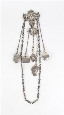 Chatelaine inglese  vittoriana in argento 925/1000 -  Londra 1892-1893, William Hutton & Sons Ltd