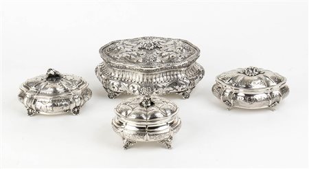 Quattro scatole italiane in argento 800/1000 - bollo fascio e inizio XX secolo 