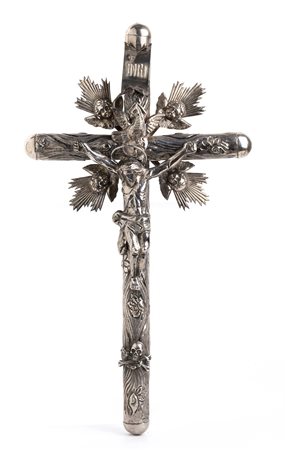 Crocifisso italiano in argento 800/1000 - fine XIX inizio XX secolo