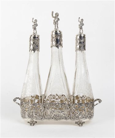Decanter italiano in argento 800/1000 e vetro inciso - inizio XIX secolo, Basios