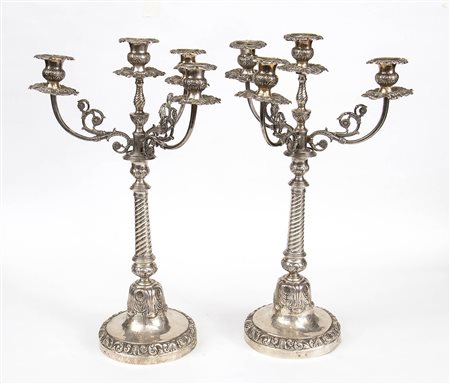 Coppia di candelelabri italiani in argento - Napoli, Gabriele Sisino attivo dal 1830