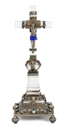 Crocifisso austriaco in argento e smalti - Austria-Ungheria 1866-1922 