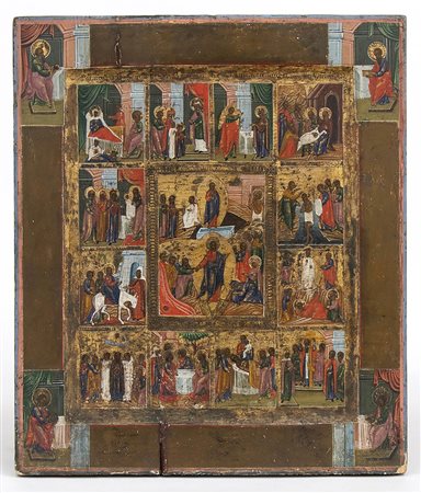 Icona russa raffigurante  le Dodici Grandi Feste - XIX secolo