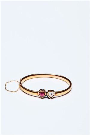 BRACCIALE RIGIDO CON DUE CUORI ANNI '70