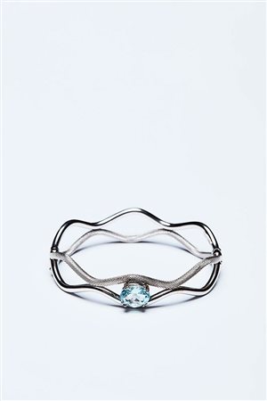 BRACCIALE RIGIDO IN ORO BIANCO E ACQUAMARINA