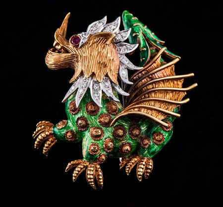 SPILLA DRAGO IN SMALTI ANNI '30