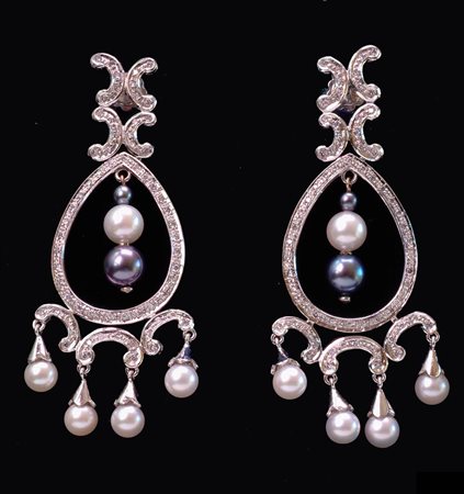 ORECCHINI PENDENTI CON PERLE E BRILLANTI