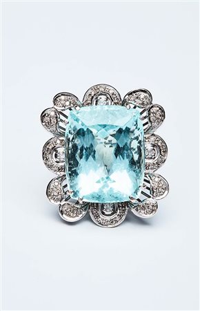 ANELLO FIORE ACQUA MARINA