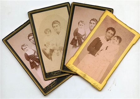 Lotto di quattro ritratti CDV di balia con bambina, Modena 1890 circa