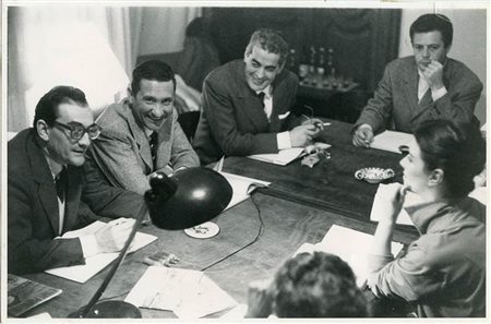 Marcello Mastroianni, Paolo Stoppa, Eleonora Rossi Drago e Luchino Visconti, 1955