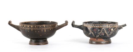 Couple of Apulian Cup-Skyphoi in Gnathia Style, 4th century BC; height cm 6,5, diam. cm 10,5