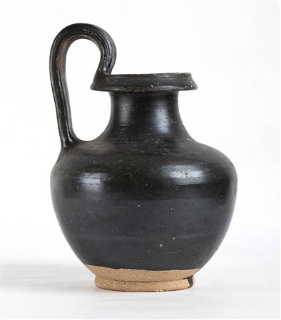 Apulian Black-Glazed Olpe, 4th - 3rd century BC; height cm 23, diam. cm 9