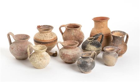 Group of Ten Greek Hellenistic and Black-Glazed Jugs, 5th - 3rd century BC; height max cm 13 - min cm 3,5