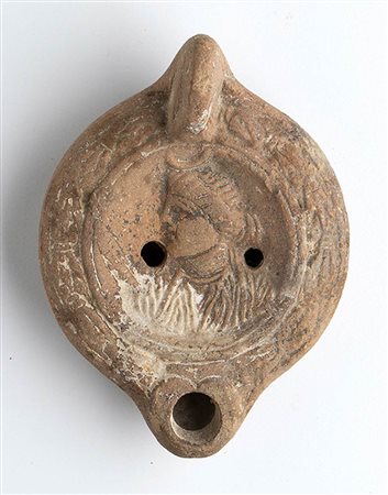 Roman Oil Lamp with Luna, 1st - 2nd century AD; height cm 5, length cm 12