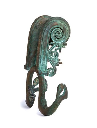 Monumental Greek Bronze Volute Krater Handle, 4th - 3rd century BC; height cm 30