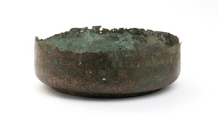 Rare Roman Bronze Basin with Epigraph, 1st century BC; height cm 11, diam. cm 28,5
