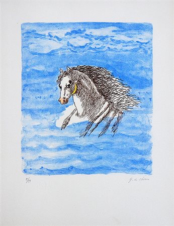 GIORGIO DE CHIRICO, Testa di cavallo tra le nubi, 1971