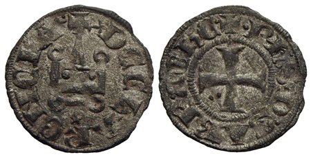 LEPANTO - Filippo di Taranto (1307-1313) - Tornese - Castello - R/ Croce patente - (MI g. 0,71) Cons