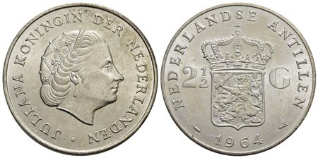 ANTILLE OLANDESI - Juliana (1948-1980) - 2,5 Gulden - 1964 - AG Kr. 7<br>FDC
