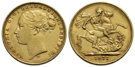 AUSTRALIA - Vittoria (1837-1901) - Sterlina - 1877 M - San Giorgio - AU Kr. 7 Colpetto<br>BB+