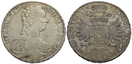 AUSTRIA - Maria Teresa e Francesco I (1740-1765) - Tallero - 1765 Vienna - AG Kr. 1836 Segno al D/<b