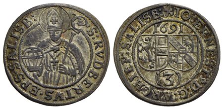 AUSTRIA-SALISBURGO - Johann Ernst di Thun Hohenstein (1687-1709) - 3 Kreuzer - 1691 - Stemma - R/ Sa