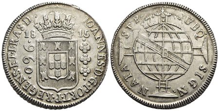 BRASILE - Joao Principe Reggente (1799-1818) - 960 Reis - 1815 - AG Kr. 307.3 Ribattuta<br>BB-SPL