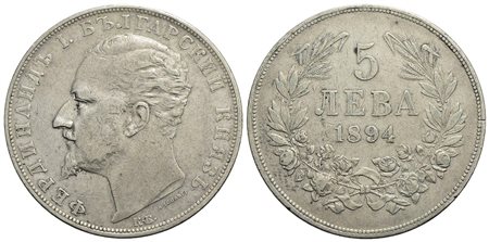 BULGARIA - Ferdinando I (1887-1918) - 5 Leva - 1894 KB - AG Kr. 18<br>BB-SPL